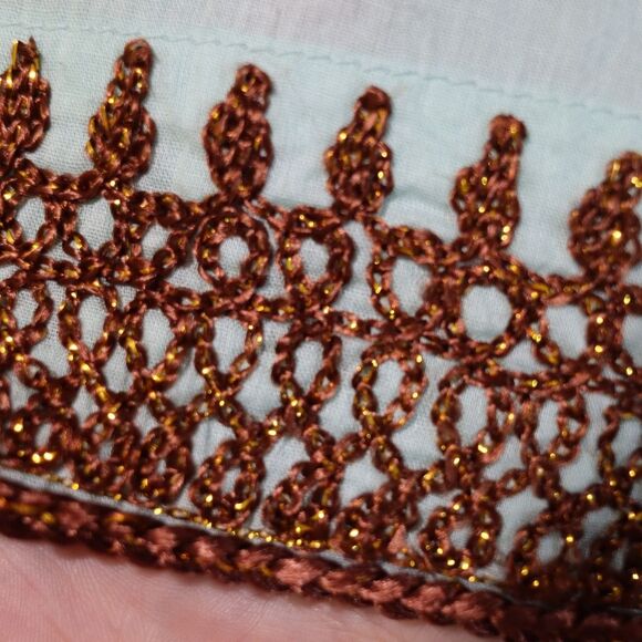 Soft Surroundings Light Blue Blouse with Brown Detailing Boho Hippie Embroidered - Picture 6 of 15